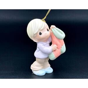 Precious Moments Boy With Stocking Christmas Ornament Figurine Tree Decor